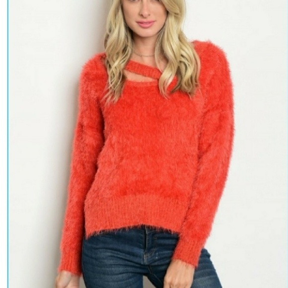 entro Sweaters - LAST ONE  Fuzzy Pullover Sweater with Strappy Neck